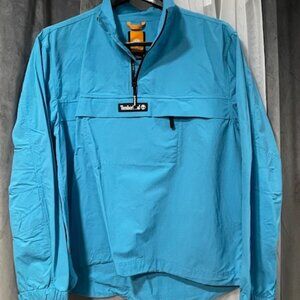 Timberland (Teal) Men's 1/4 Zip hooded Pullover Windbreaker, size L .